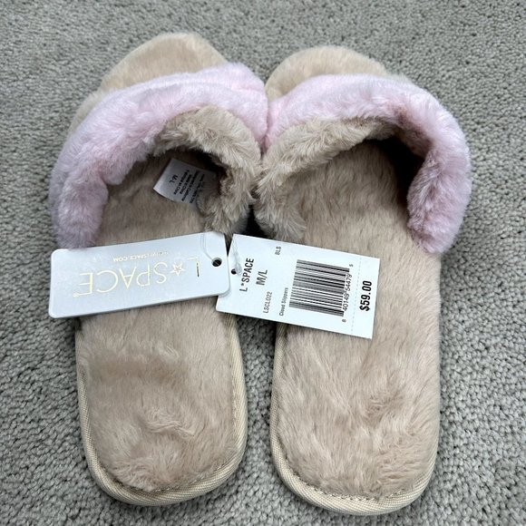 New L*Space pink/tan Cloud Slippers NWT Size M-L Super comfy - Picture 3 of 10
